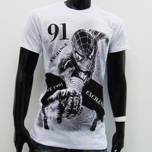 NWT EXCHANGE SPIDERMAN MEN'S WHITE CREW NECK SHORT SLEEVE T-SHIRT SIZE XL